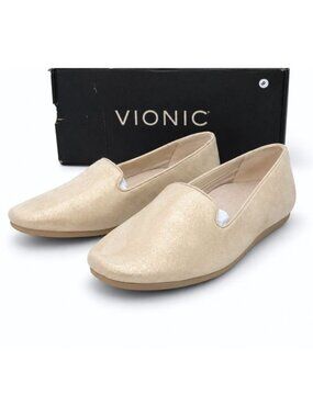Vionic Coral Venetian Supportive Gold Shimmer Suede Loafer Women 10 Comfort Shoe
